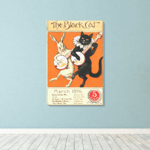 Impressão Em Tela Arte Retro de um Gato Laranja e um Coelho Branco c