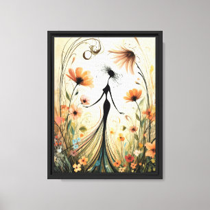 Impressão Em Tela Arte Silhueta Floral para Estilo Interior Elegante