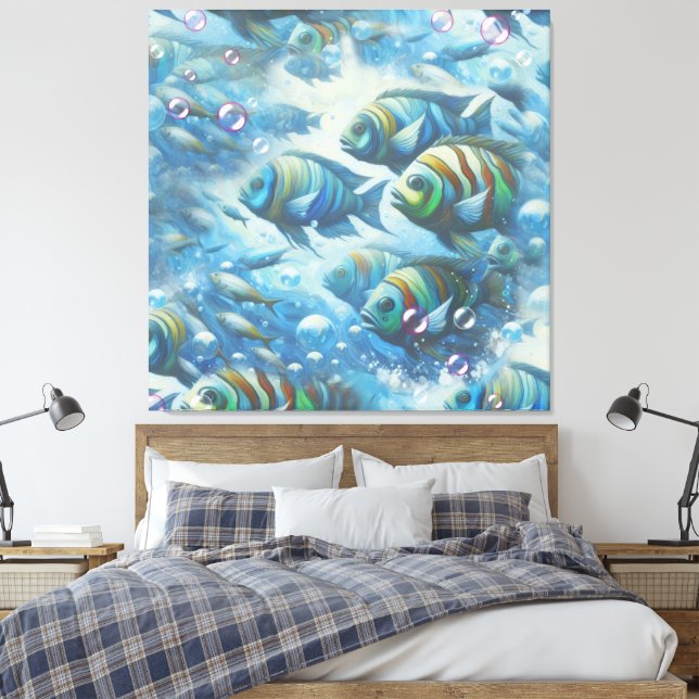 Impressão Em Tela Arte subaquática de peixes e corais em acrílico (Insitu(Quarto))