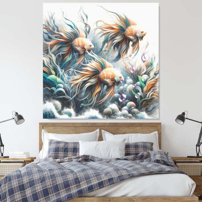 Impressão Em Tela Arte subaquática de peixes e corais em acrílico (Insitu(Quarto))