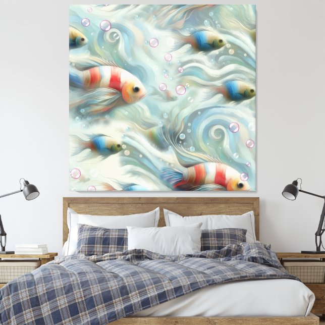 Impressão Em Tela Arte subaquática de peixes e corais em acrílico (Insitu(Quarto))