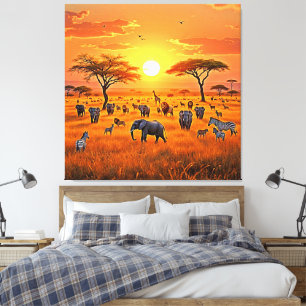 Impressão Em Tela Arte Sunset da savana africana