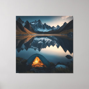 Impressão Em Tela Arte temática de acampamento com Tenda, Montanhas