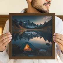 Arte Temática de Acampamento com Tenda, Montanhas 