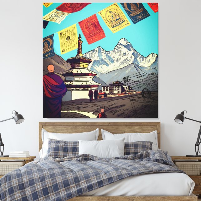 Impressão Em Tela Arte Tengboche Monastery Vista do Everest (Insitu(Quarto))