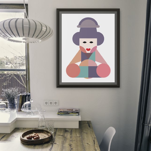 Impressão Em Tela Arte tradicional feminina (art print frame placed in a modern dining room)