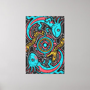 Impressão Em Tela Arte Tribal da Batalha do Deus Asteca Xolotl com J