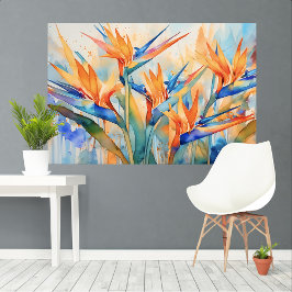 Impressão Em Tela Arte tropical XL de ave do paraíso em aquarela