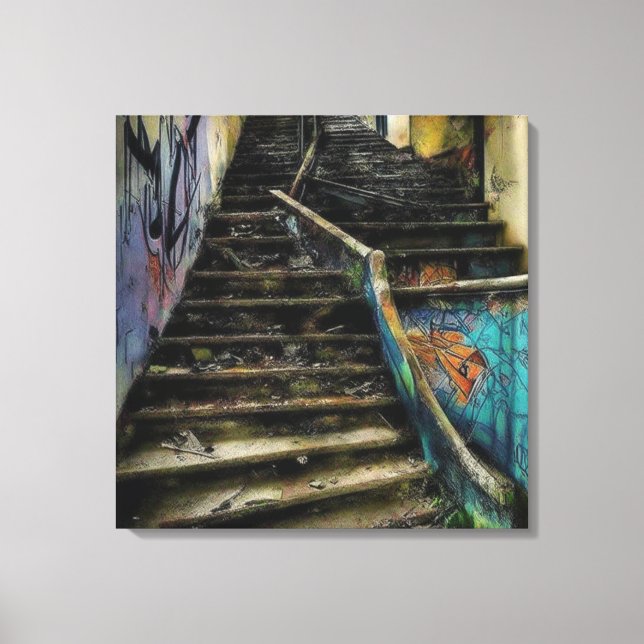 Impressão Em Tela Arte Urbana em Escadas de Edifício Abandonado (Frente)