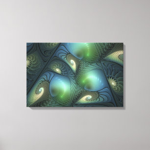 Impressão Em Tela Arte verde bege do Fractal de turquesa das