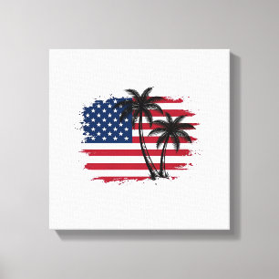 Impressão Em Tela Arte vetorial de palmeira bandeira americana patri