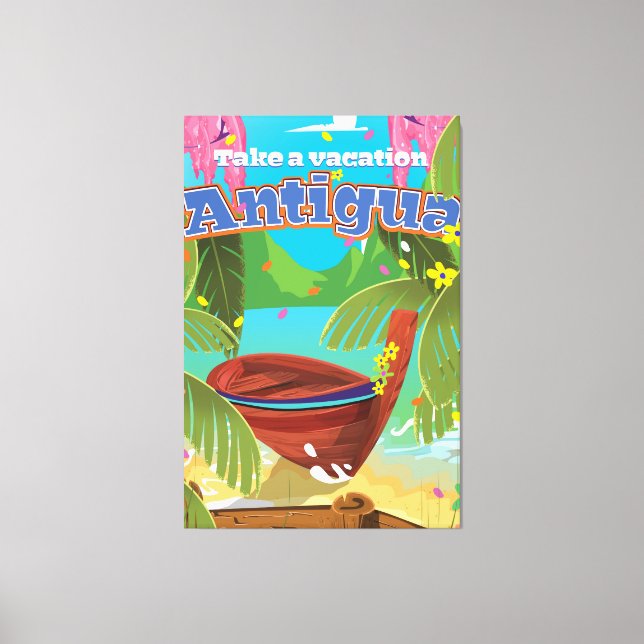 Impressão Em Tela Arte viagens vintage da ilha de Antígua. (Frente)