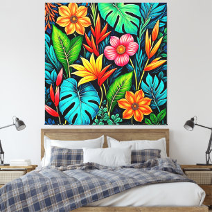Impressão Em Tela Arte Vibrante de Flora Tropical