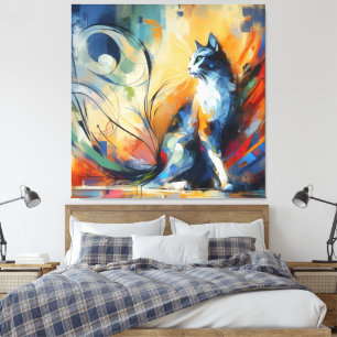 Impressão Em Tela Arte vibrante de gato abstrato em tela Colorido