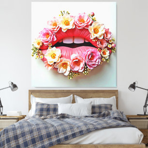 Impressão Em Tela Artesania de Lábios Florais