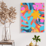 Impressão Em Tela Artista Abstrato, bonito e moderno, colorido<br><div class="desc">Esta pintura colorida de parede apresenta abstrato num estilo de bloco de cores em azul,  roxo,  laranja,  amarelo,  rosa,  vermelho e verde com fundo azul marinho e formas divertidas de rabisco como flores,  folhas,  círculos,  quadrados e pontos</div>
