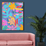 Impressão Em Tela Artista Abstrato, bonito e moderno, colorido<br><div class="desc">Esta pintura colorida de parede apresenta abstrato num estilo de bloco de cores em azul,  roxo,  laranja,  amarelo,  rosa,  vermelho e verde com fundo azul marinho e formas divertidas de rabisco como flores,  folhas,  círculos,  quadrados e pontos</div>