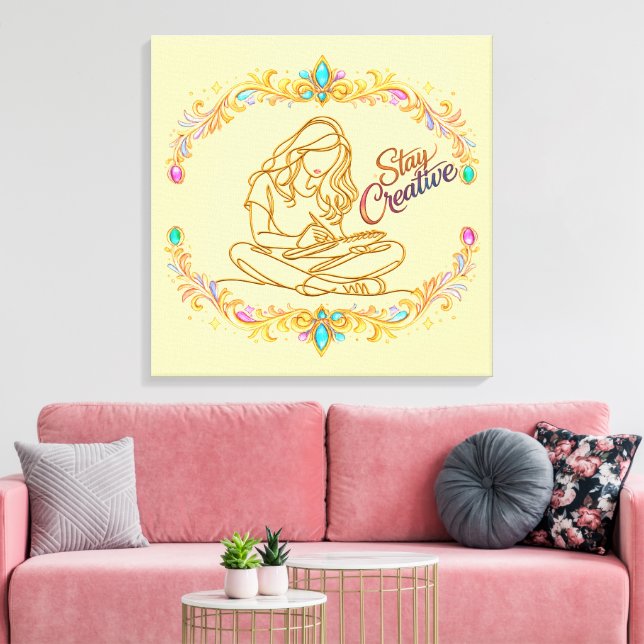 Impressão em Tela Artística de Linha Dourada Stay  (Insitu(Sala de estar))