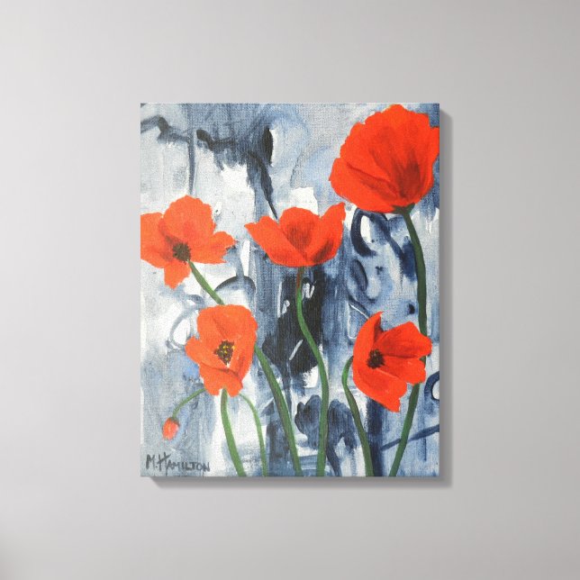 Impressão Em Tela Artsy Red Poppies Modern Cinza (Frente)
