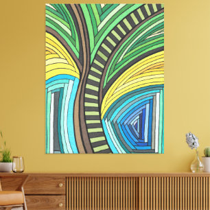 Impressão Em Tela Árvore Abstrata Pintada à Mão e Desenho Geométrico