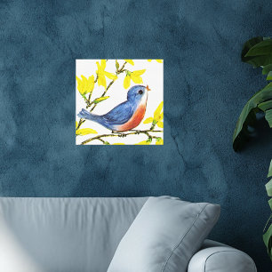 Impressão Em Tela Árvore azul de pássaro cante bonito