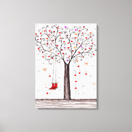 IMPRESSÃO EM TELA ÁRVORE CARDÍACA DE TINTA PRETA ROMÂNTICA COM SWING