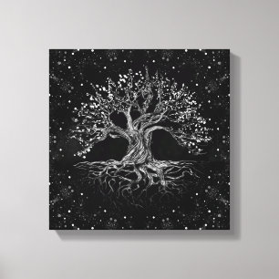 Impressão Em Tela Árvore da vida desenhando preto e branco