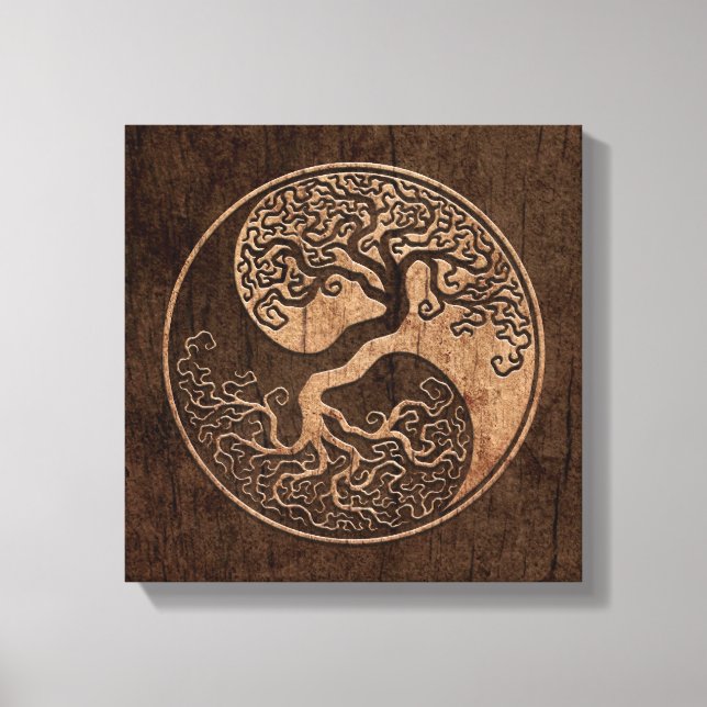 Impressão Em Tela Árvore da vida Yin Yang com efeito de grão de made (Frente)