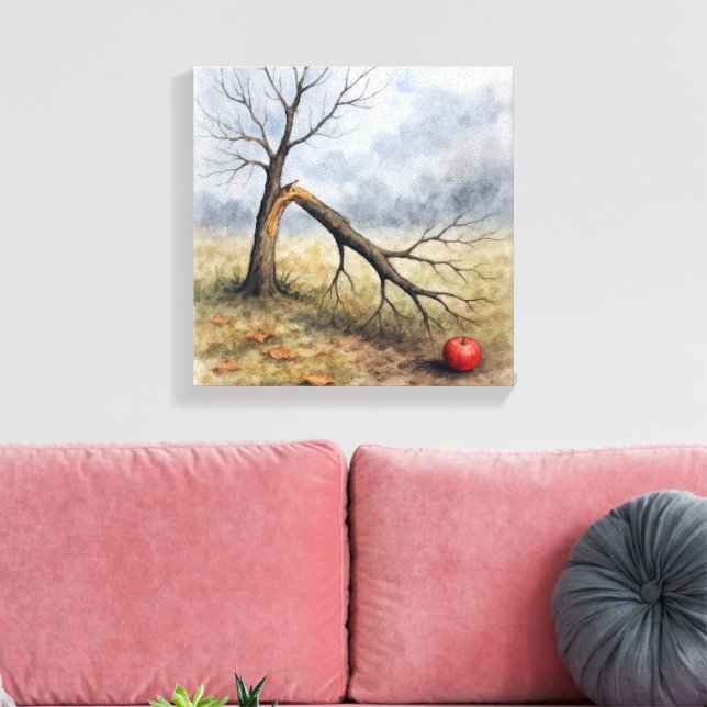 Impressão Em Tela Árvore de Maçã Quebrada em Aquarela (Insitu(Sala de estar))