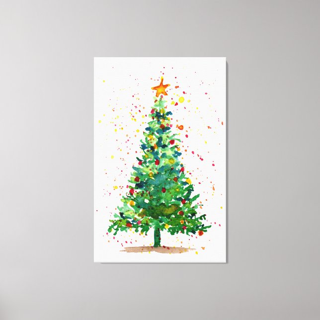 Impressão Em Tela Árvore de Natal de Aquarela (Frente)