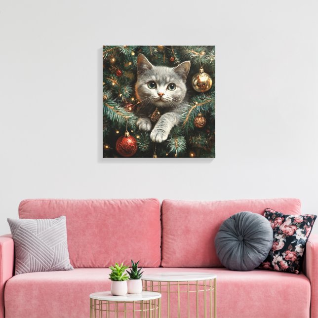 Impressão Em Tela Árvore de Natal de Dentro de Gato Bonito (Insitu(Sala de estar))