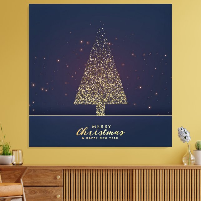 Impressão Em Tela Árvore de Natal Dourada moderna (Insitu(Sala de estar))