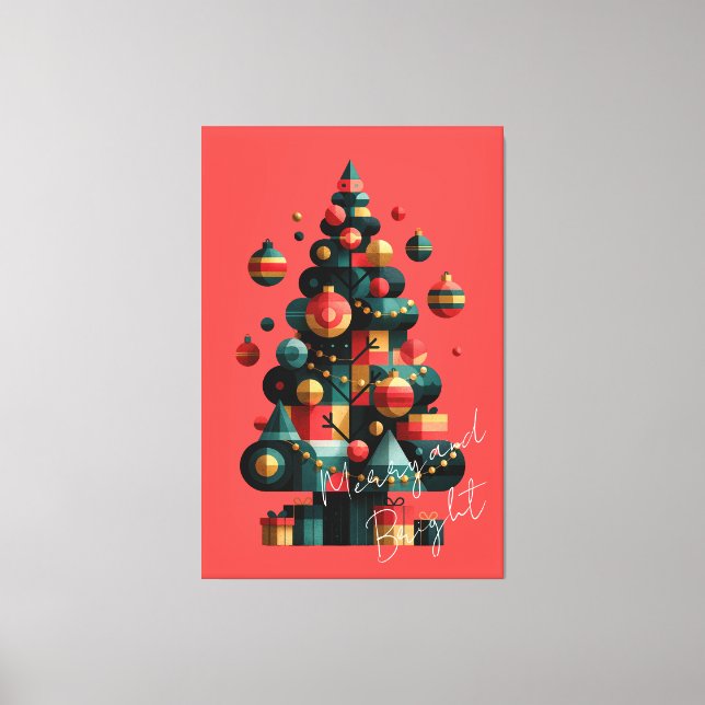 Impressão Em Tela Árvore de Natal Geométrica (Frente)