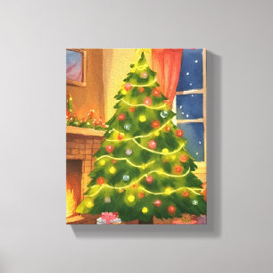 Impressão Em Tela Árvore de Natal   Pintura Feliz Natal
