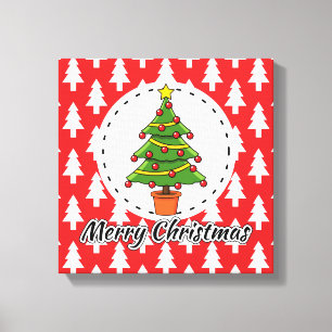 Impressão Em Tela Árvore de Natal sobre Pinheiros Vermelhos - Feliz