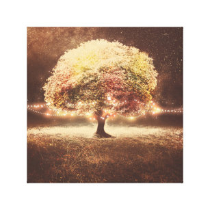 Impressão Em Tela Árvore de outono e Luzes de Cordas Russas Romântic
