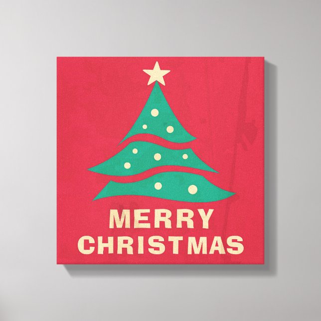 Impressão Em Tela Árvore de Retro Feliz Natal (Frente)