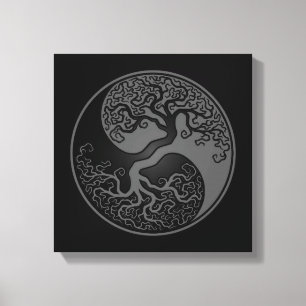 Impressão Em Tela Árvore de vida cinzenta e preta Yin Yang