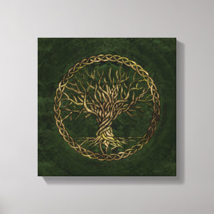 Impressão Em Tela Árvore de vida - Yggdrasil - verde e ouro