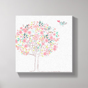 Impressão Em Tela Árvore e pássaros de florescência no amor