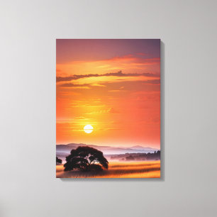 Impressão Em Tela Árvore Silhuetada ao pôr do sol