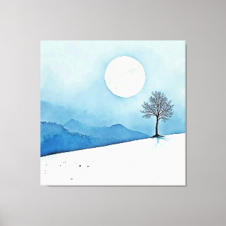 Impressão Em Tela Árvore Solitária: Arte Serena da Lua Cheia Silenci