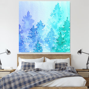 Impressão Em Tela Árvores De Aquarelas Roxas E Teais