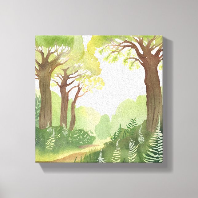 Impressão Em Tela Árvores Florestais Verdes | Natureza Linda Aquarel (Frente)