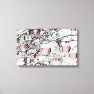 Impressão Em Tela Árvores Neves Vintage com desenho de ornamentos