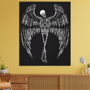Impressão Em Tela Asas de Anjo Esquelético em Preto e Branco