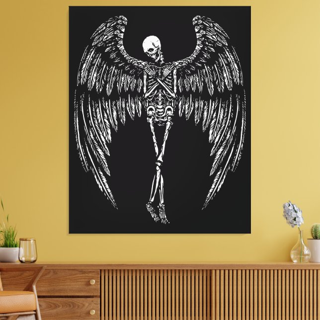 Impressão Em Tela Asas de Anjo Esquelético em Preto e Branco (Insitu(Sala de estar))