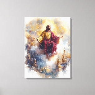 Impressão Em Tela Ascensão de Jesus - Arte de Natal em Aquarela