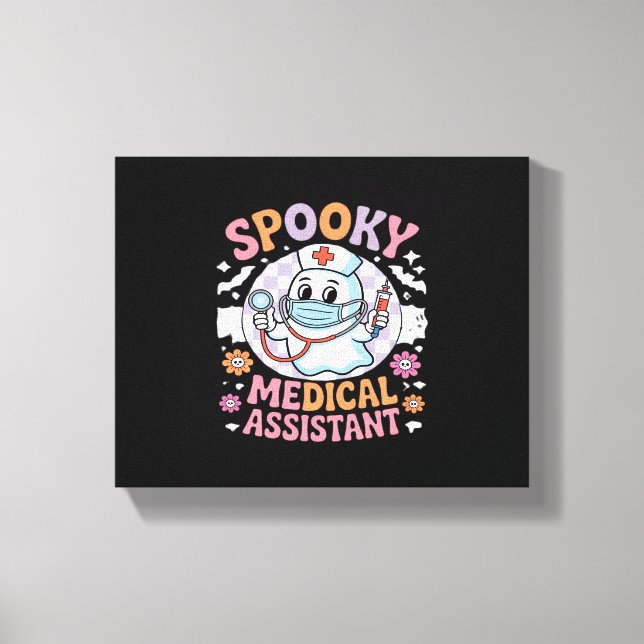 Impressão Em Tela Assistente Médico Spooky, Cute Halloween Essencial (Frente)