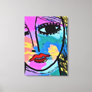 Impressão Em Tela Assistindo ao Retrato Digital Abstrato de uma Mulh